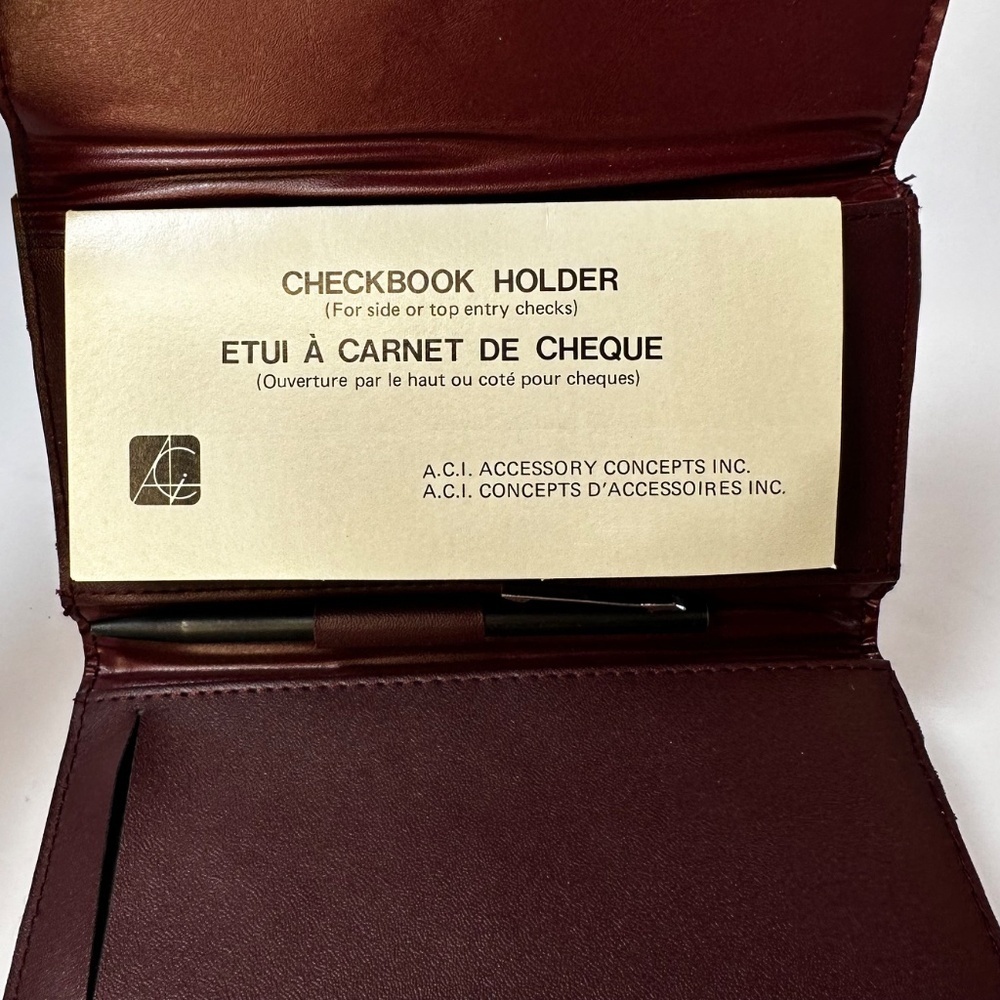 Vintage Genuine Leather Calculator Checkbook Clutch ACI 80s Brown Wallet - Picture 3 of 7